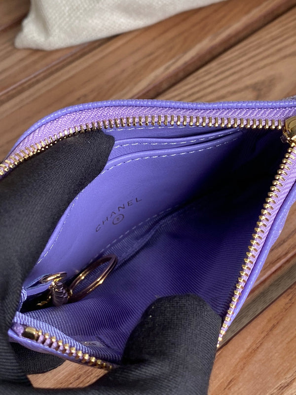 Portafoglio con cerniera cc 14 cm viola caviale hardware oro