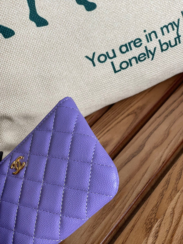 Portafoglio con cerniera cc 14 cm viola caviale hardware oro