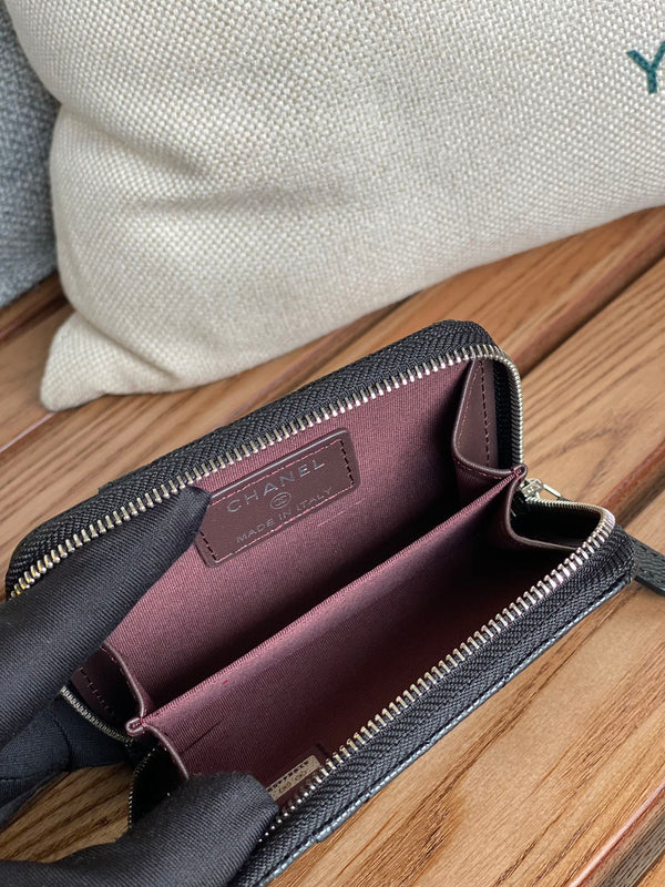 CC 22A Zippy Coin Purse Black Caviar Sliver Steel 223924