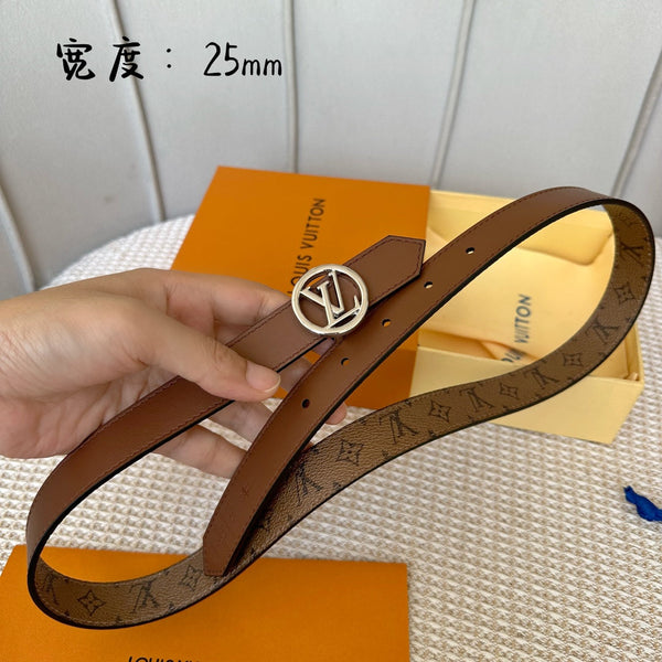 CINTURA REVERSIBILE LV CIRCLE 25MM IN PELLE DI VITELLO CON MONOGRAMMA MARRONE MEDIO, FERRAMENTA IN ARGENTO