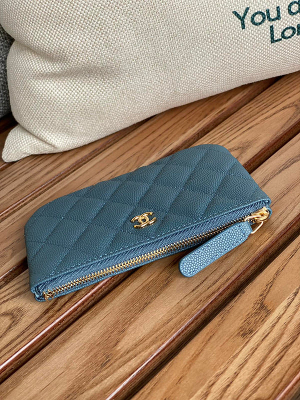 cc zipped wallet 15 dark cloud blue caviar gold hardware