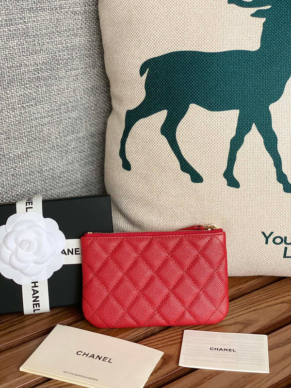 Portafoglio con cerniera cc 15 caviale rosso hardware oro