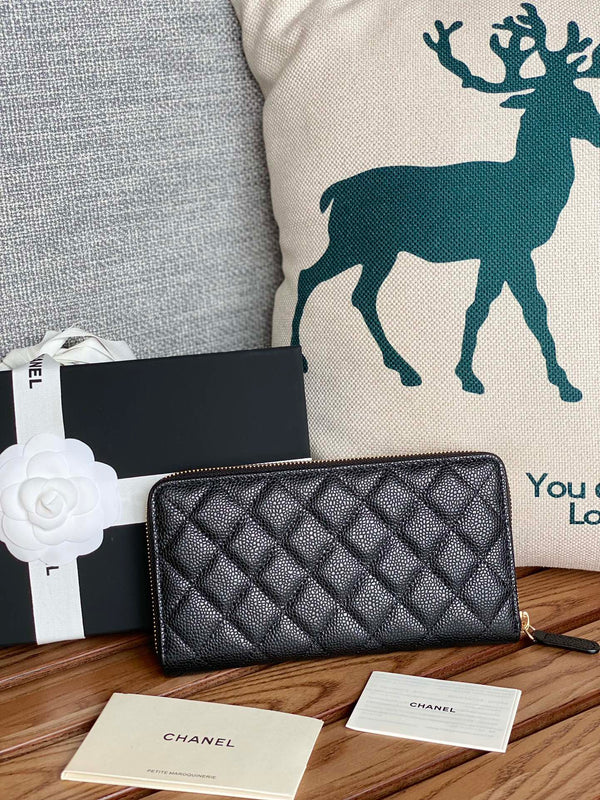 CC Zippy Long Wallet 19.5cm Black Caviar GHW 223945