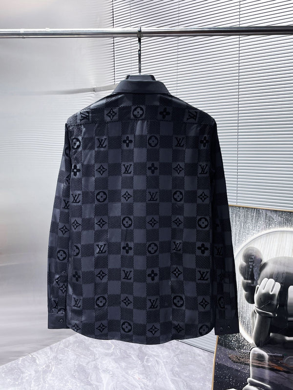 CAMICIA LV A MANICHE LUNGHE IN COTONE DAMIER NERO 238803