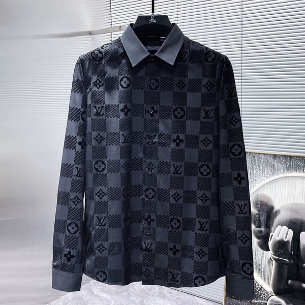 CAMICIA LV A MANICHE LUNGHE IN COTONE DAMIER NERO 238803