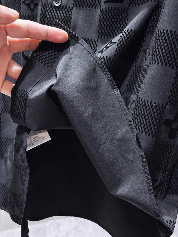 CAMICIA LV A MANICHE LUNGHE IN COTONE DAMIER NERO 238803