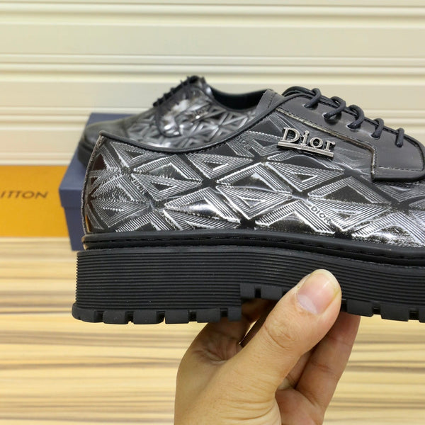 CD LACE-UP LOAFER BLACK MIX SILVER GEOMETRIC CALFSKIN