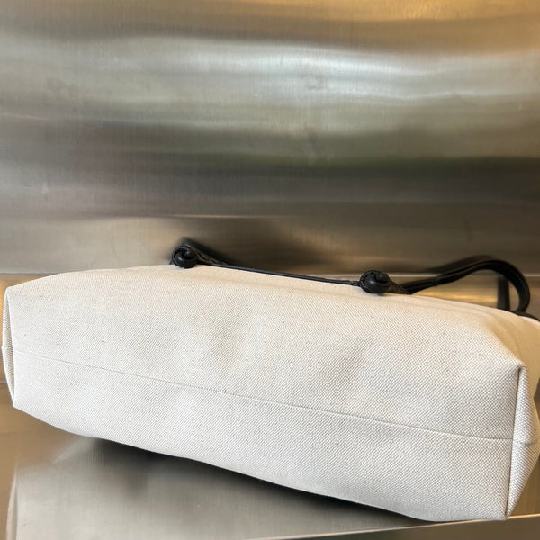 BORSA PORTELLO TOTE 53 IN PELLE DI VITELLO NERA E TELA BIANCA