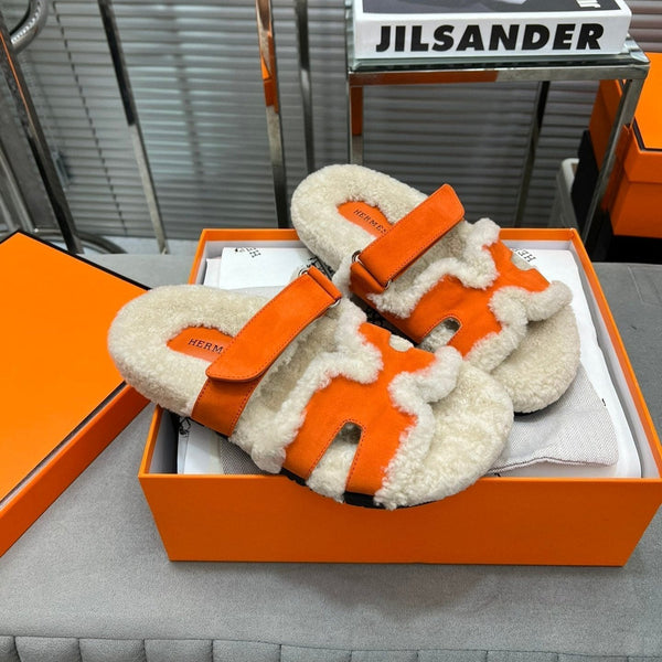 HM Chypre Sandal In Orange Suede And Fleece Lining  953827
