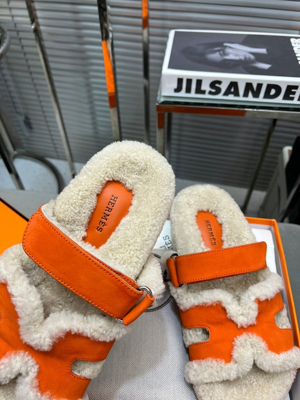 HM Chypre Sandal In Orange Suede And Fleece Lining  953827