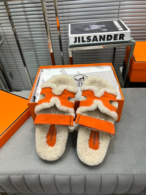 HM Chypre Sandal In Orange Suede And Fleece Lining  953827