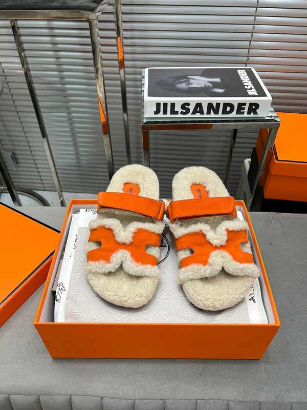 HM Chypre Sandal In Orange Suede And Fleece Lining  953827