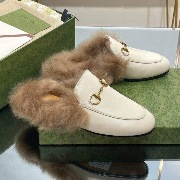 MULE HORSEBIT IN PELLE DI VITELLO BIANCA E FODERA IN LANA DI AGNELLO