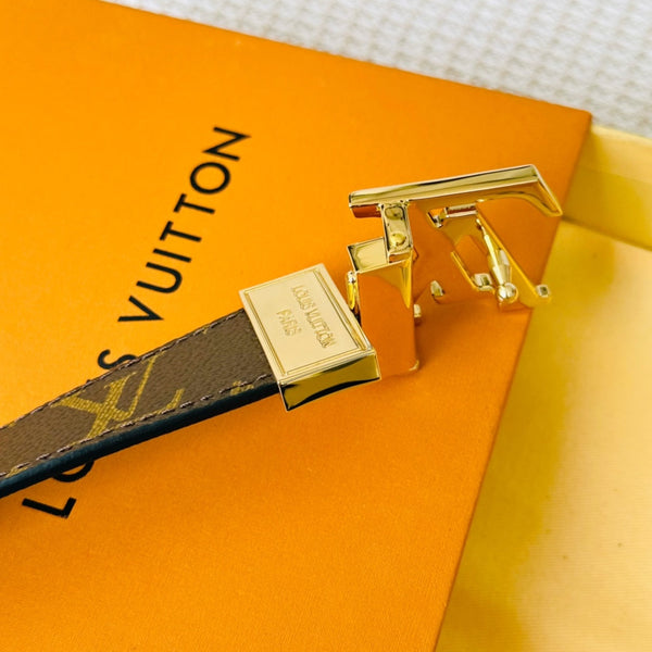 LV Initiales 30mm Reversible Belt Gold Rotating Buckle Black Brown Leather