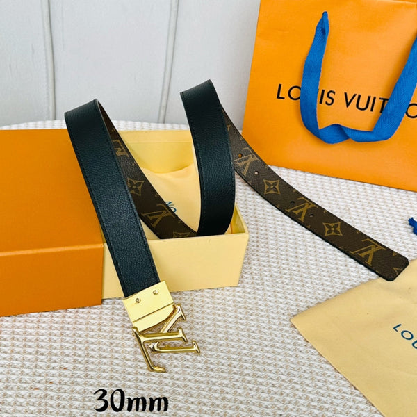 LV Initiales 30mm Reversible Belt Gold Rotating Buckle Black Brown Leather