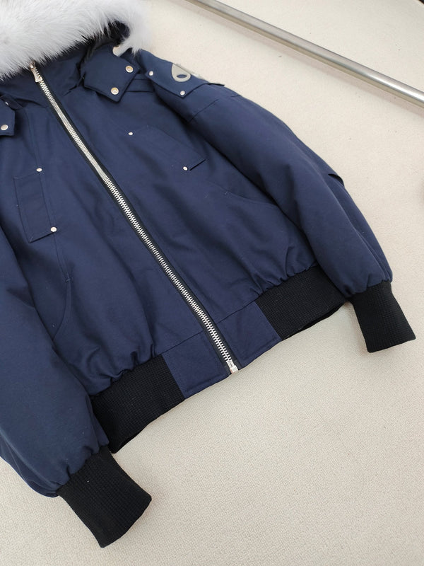 C. Goose Down Jacket Navy Blue Polyester 0017