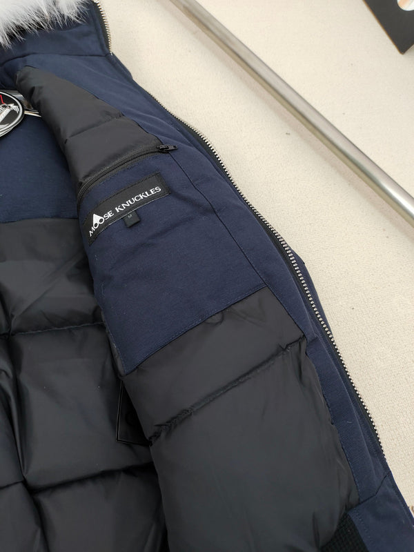 C. Goose Down Jacket Navy Blue Polyester 0017