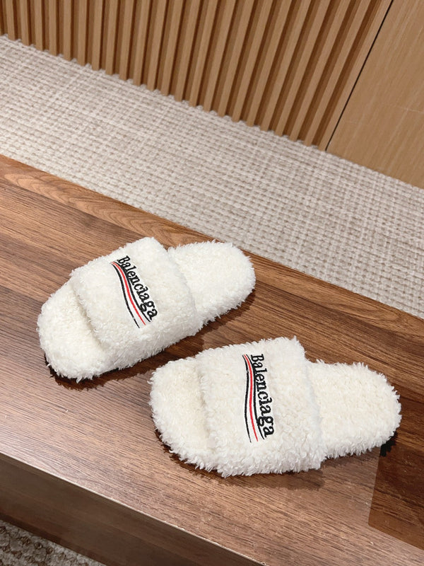 CIABATTE IN PELLICCIA IN SHEARLING RICCIO BIANCO