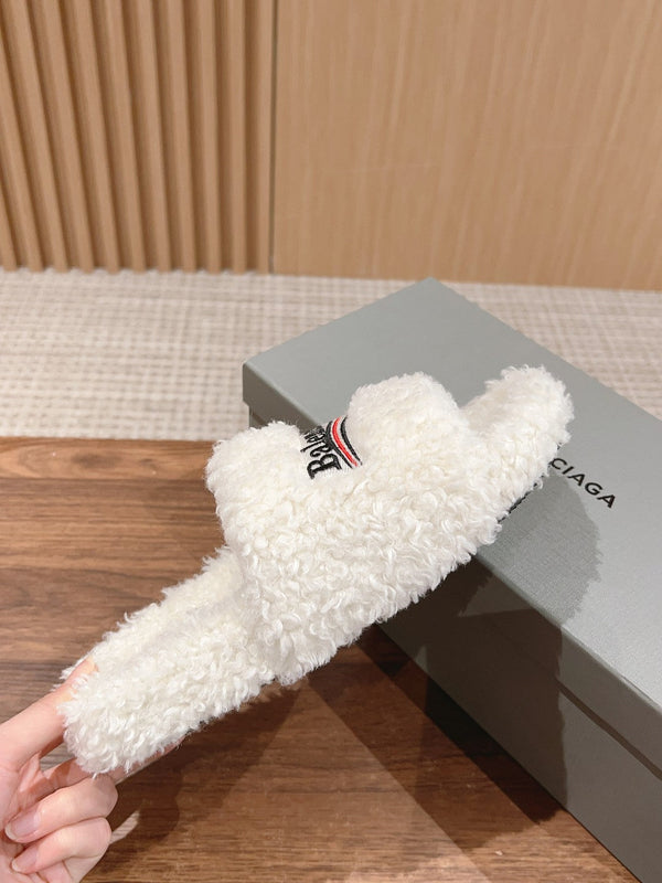 CIABATTE IN PELLICCIA IN SHEARLING RICCIO BIANCO