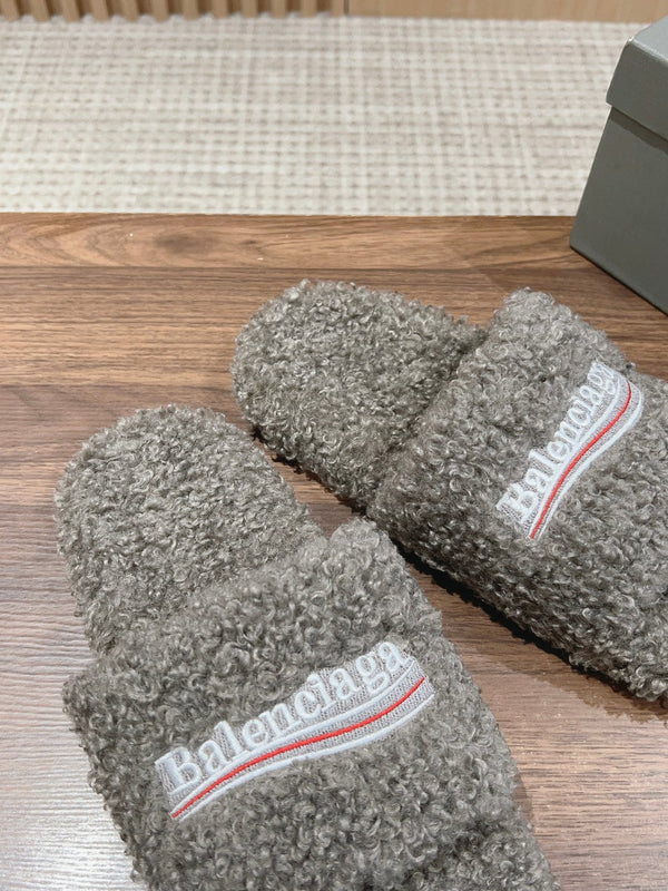 CIABATTE IN PELLICCIA IN SHEARLING RICCIO GRIGIO