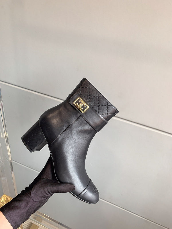 CC Square Toe Ankle Boots 70mm Black Cowhide 464564