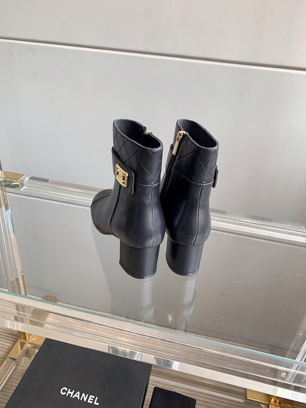 CC Square Toe Ankle Boots 70mm Black Cowhide 464564