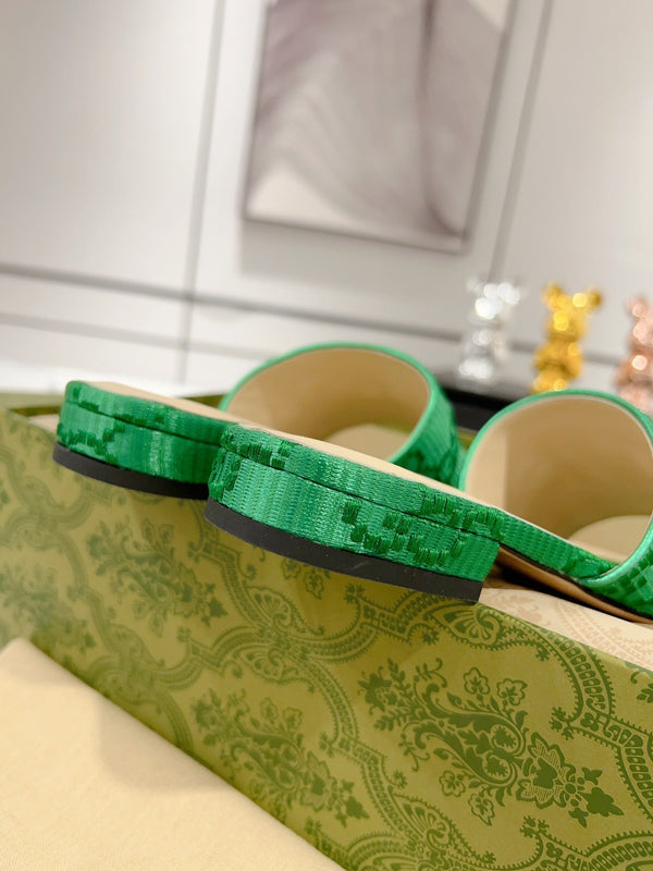 GG CHUNKY SLIDE SANDAL DARK GREEN CALFSKIN