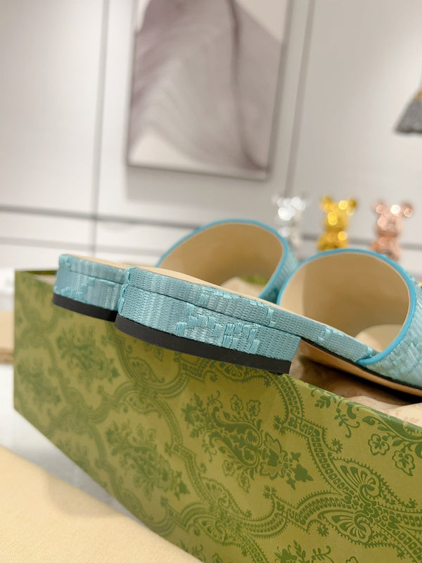 SANDALO GG CHUNKY SLIDE IN PELLE DI VITELLO BLU CIELO