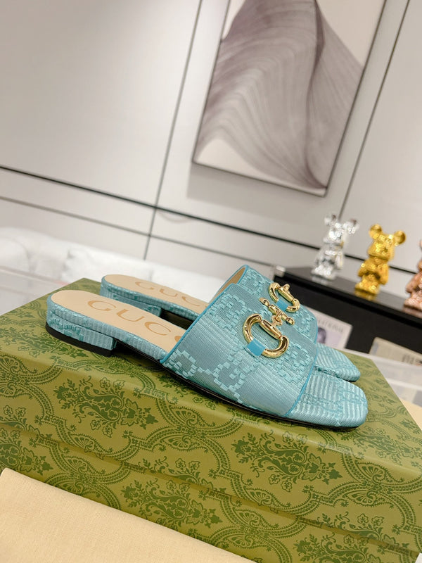 SANDALO GG CHUNKY SLIDE IN PELLE DI VITELLO BLU CIELO