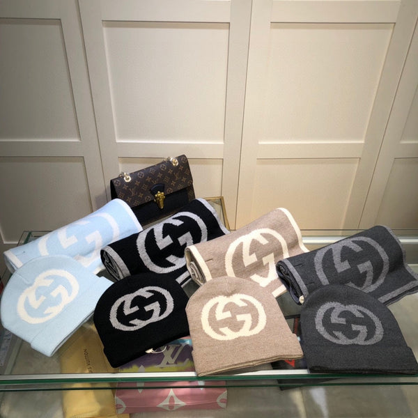 SET CAPPELLO E SCIARPA IN CASHMERE MIX NERO GRIGIO CHIARO 946329