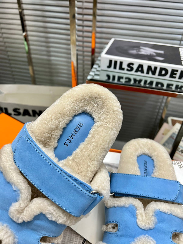 HM Chypre Sandal In Blue Suede And Fleece Lining 953833