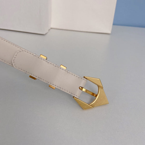 Medium Spike Belt 25mm White Calfskin Loop Gold Gold Finishing