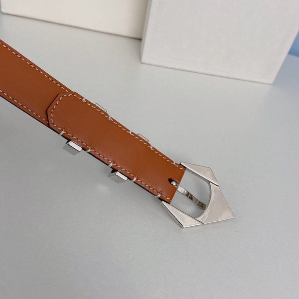 Medium Spike Belt 25mm Tan Calfskin Loop Silver Shw