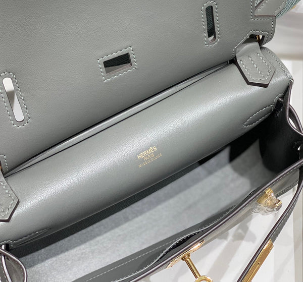 KELLY 23CM JYPSIERE GREY LEATHER CROSSBODY BAG GHW