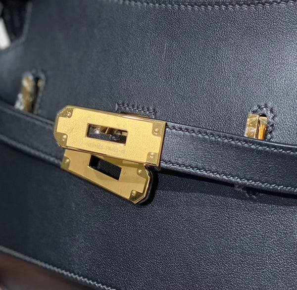 KELLY 23CM JYPSIERE BLACK LEATHER CROSSBODY BAG GHW