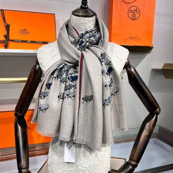 Hermes velvet scarf 185 CM Rice Gray Cotton Fabric