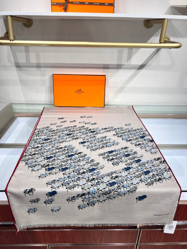 Hermes velvet scarf 185 CM Rice Gray Cotton Fabric