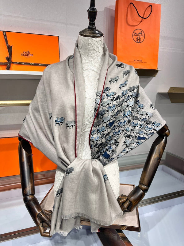 Hermes velvet scarf 185 CM Rice Gray Cotton Fabric