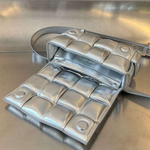 MINI CASSETTA 18 IN PELLE D'AGNELLO ARGENTO