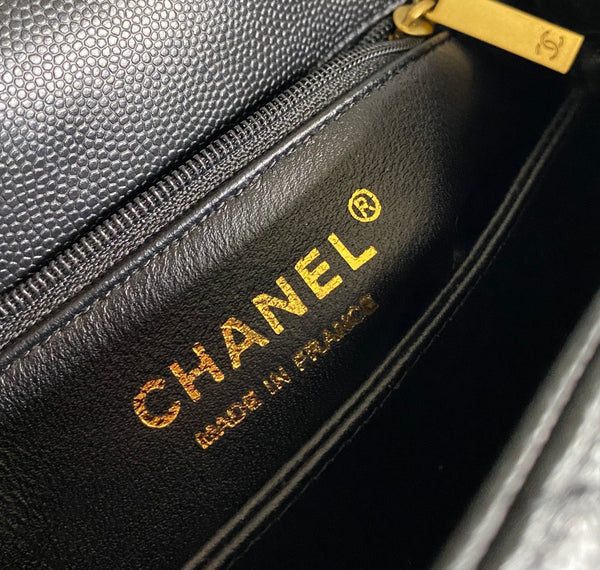 coco handle flap bag 23cm black quilted caviar gold hardware