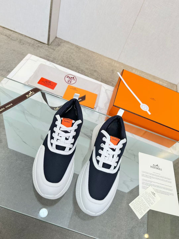 Sneaker HM Giga 50 in tela blu navy, pelle di capra bianca e arancione