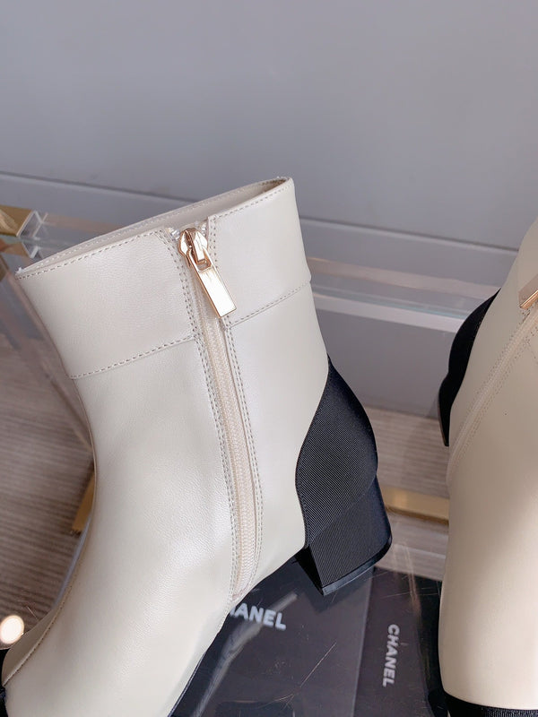 CC Low-Cut Logo Ankle Boots 50mm Black White Sheepskin Frabic 464559