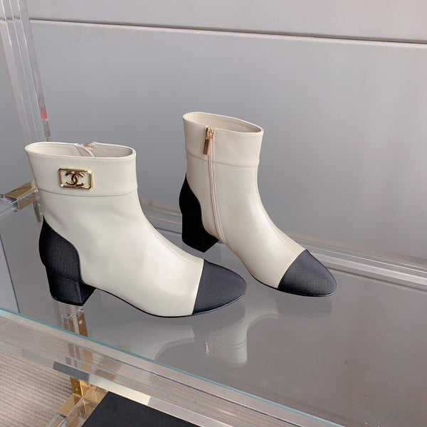 CC Low-Cut Logo Ankle Boots 50mm Black White Sheepskin Frabic 464559