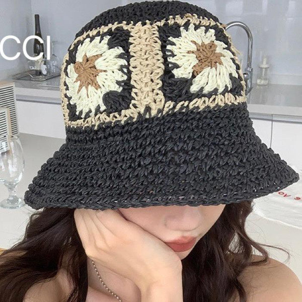 BUCKET HAT IN BLACK MIX COLORFUL RAFFIA 956213