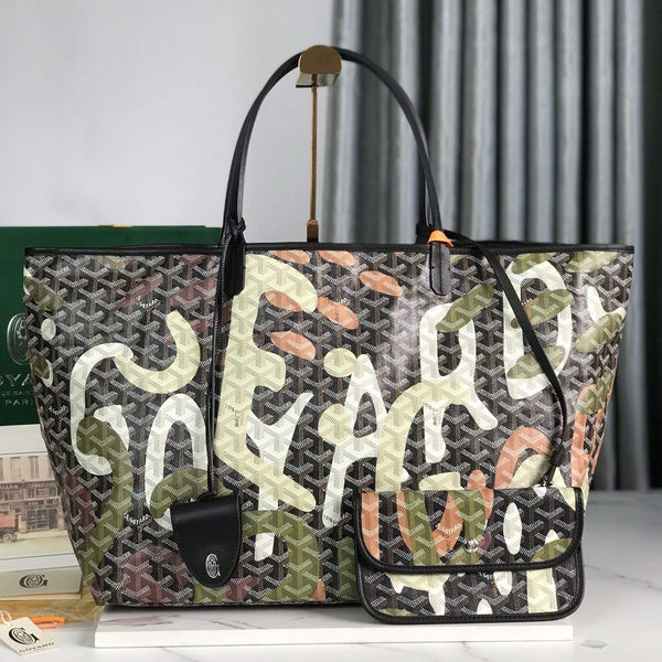SAINT LOUIS GM BAG 40 IN GREEN LETTRES CAMOUFLAGE GOYARDINE CANVAS