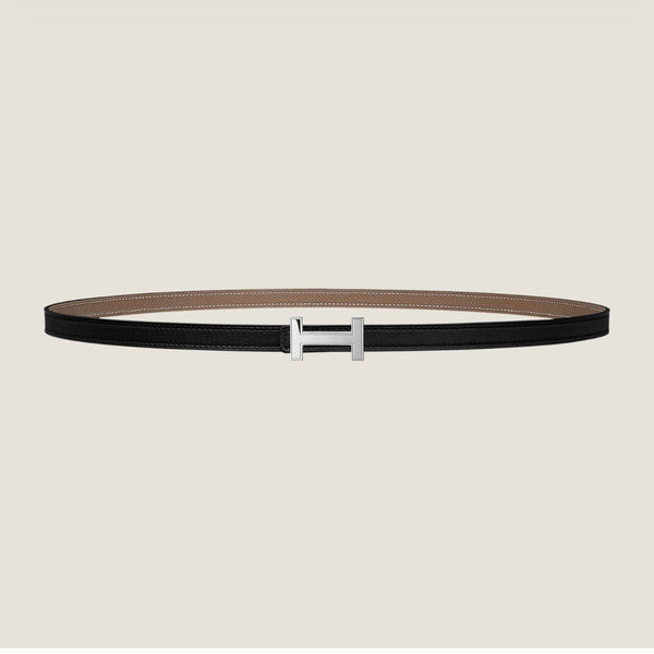 HM FOCUS BUCKLE & REVERSIBLE KHAKI BROWN AND BLACK LEATHER STRAP 13MM SILVER HARDWARE