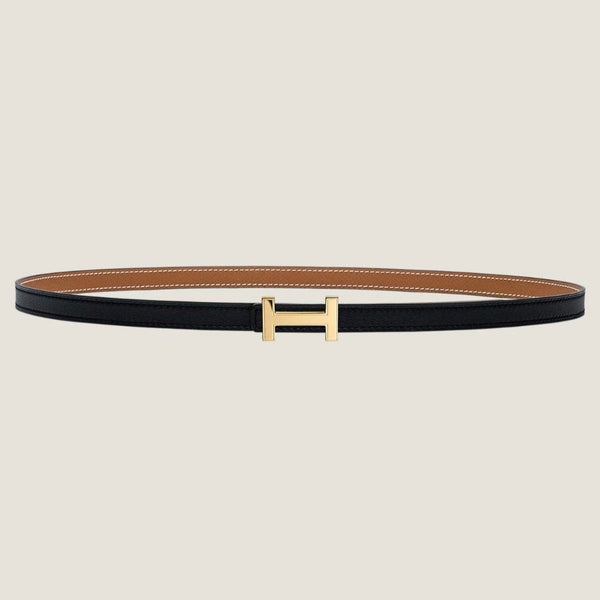 HM FOCUS BUCKLE & REVERSIBLE TAWNY BROWN AND BLACK LEATHER STRAP 13MM GOLD HARDWARE