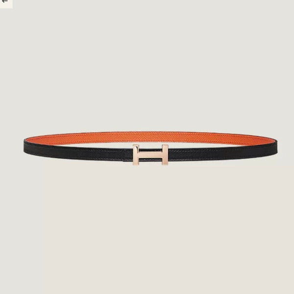 HM FOCUS BUCKLE & REVERSIBLE BLACK AND ORANGE LEATHER STRAP 13MM COPPER HARDWARE