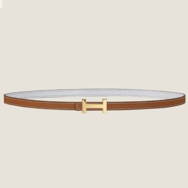 HM FOCUS BUCKLE & REVERSIBLE BRONZE BROWN AND WHITE LEATHER STRAP 13MM GOLD HARDWARE
