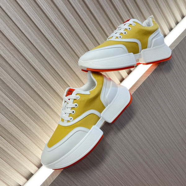 Sneaker HM Giga 50 in tela giallo sole, pelle di capra bianca e arancione